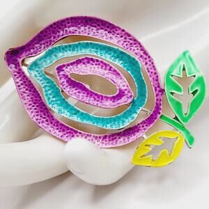 Vintage J.J. Enamel Rose Brooch Colorful Floral Gold Tone Jonette Jewelry